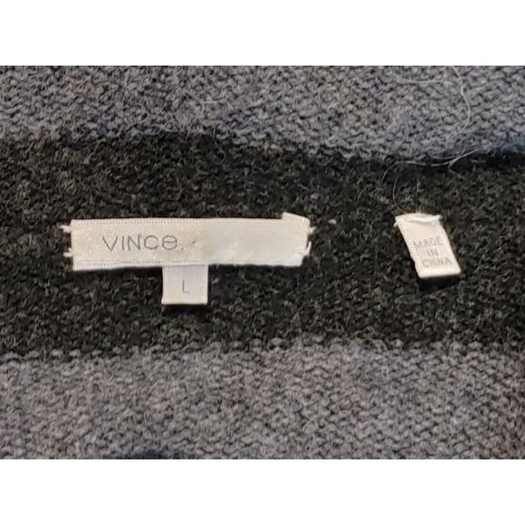 Vince Alpaca Cashmere Wool Sweater Cardigan Black Gray Striped Womens Large - Picture 3 of 6